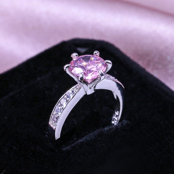 925 Silver Solitaire Pink Sapphire Diamond Ring - Picture 3 of 4
